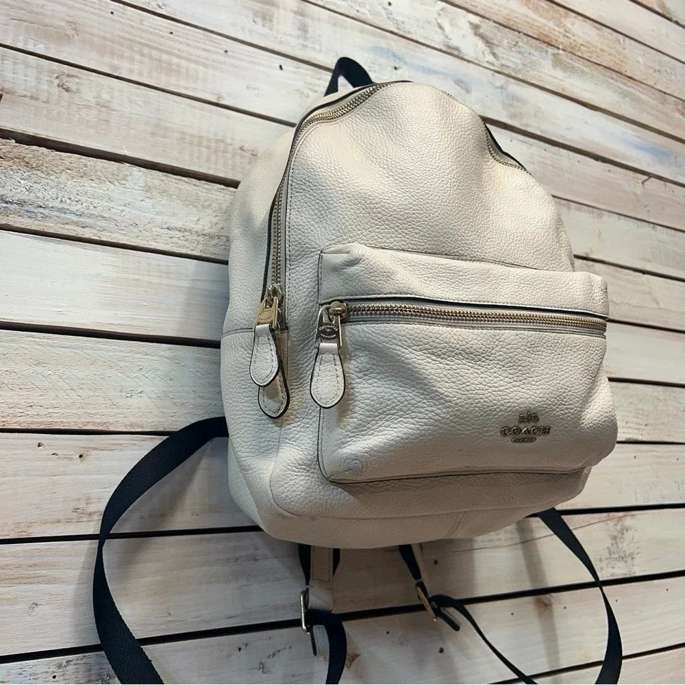 Coach‎ White Pebble Leather Mini Charlie Backpack F30550 Small Bag Mini